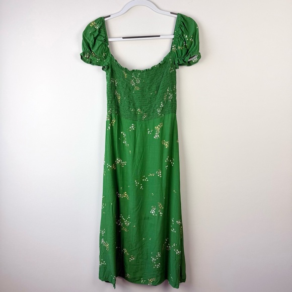 Faithfull the Brand Castillo Green Floral Smocked Midi Dress - Picture 5 of 8